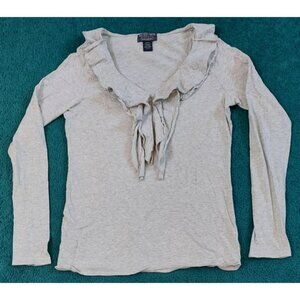 Vintage Polo Jeans Co Womens Top Long Sleeve Shirt Size Medium Gray Ruffles